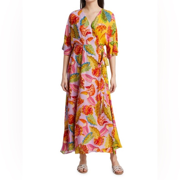 FARM RIO
Mixed Beaks & Bananas Maxi Wrap Dress Sz S - Picture 1 of 12